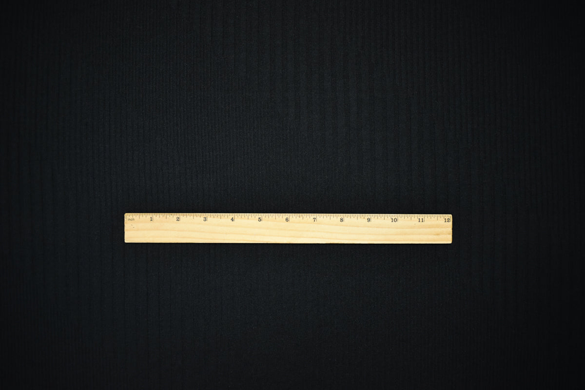 Black Poly Blend Stretch Irregular Rib Knit Fabric