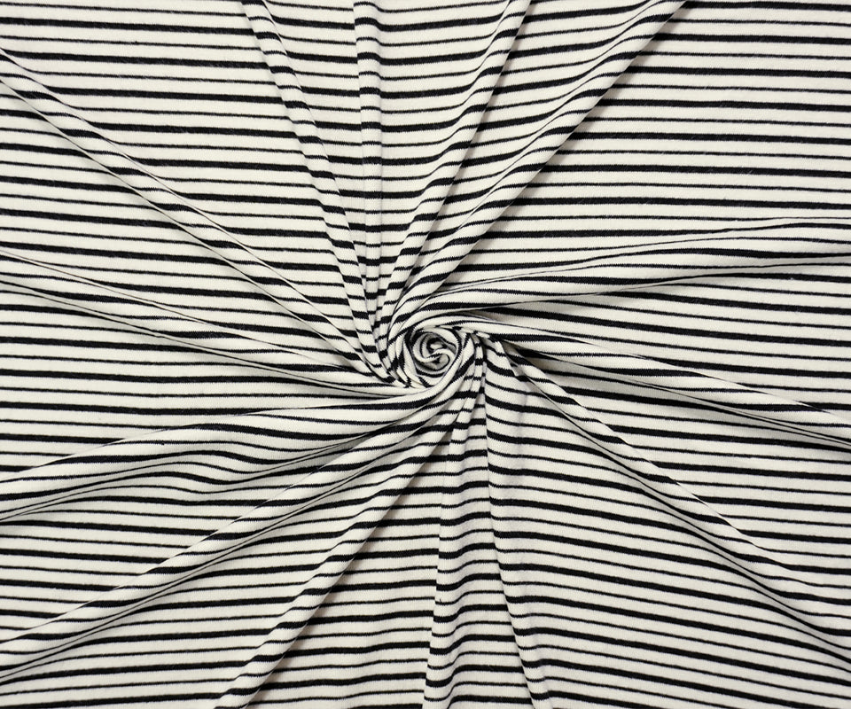 Black-Ivory Rayon Spandex Stretch Stripe Jersey Knit Fabric
