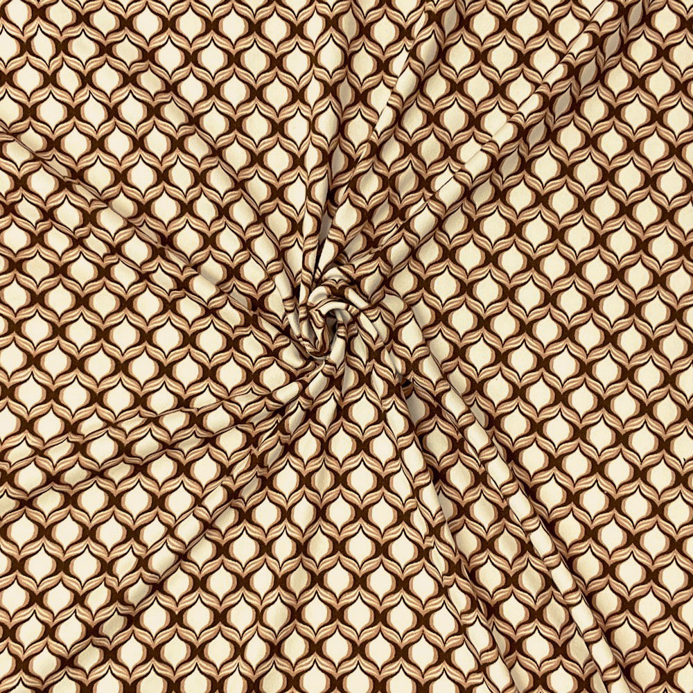 Brown-Multi Poly Spandex Stretch Abstract Ogee Print DB Jersey Knit Fabric