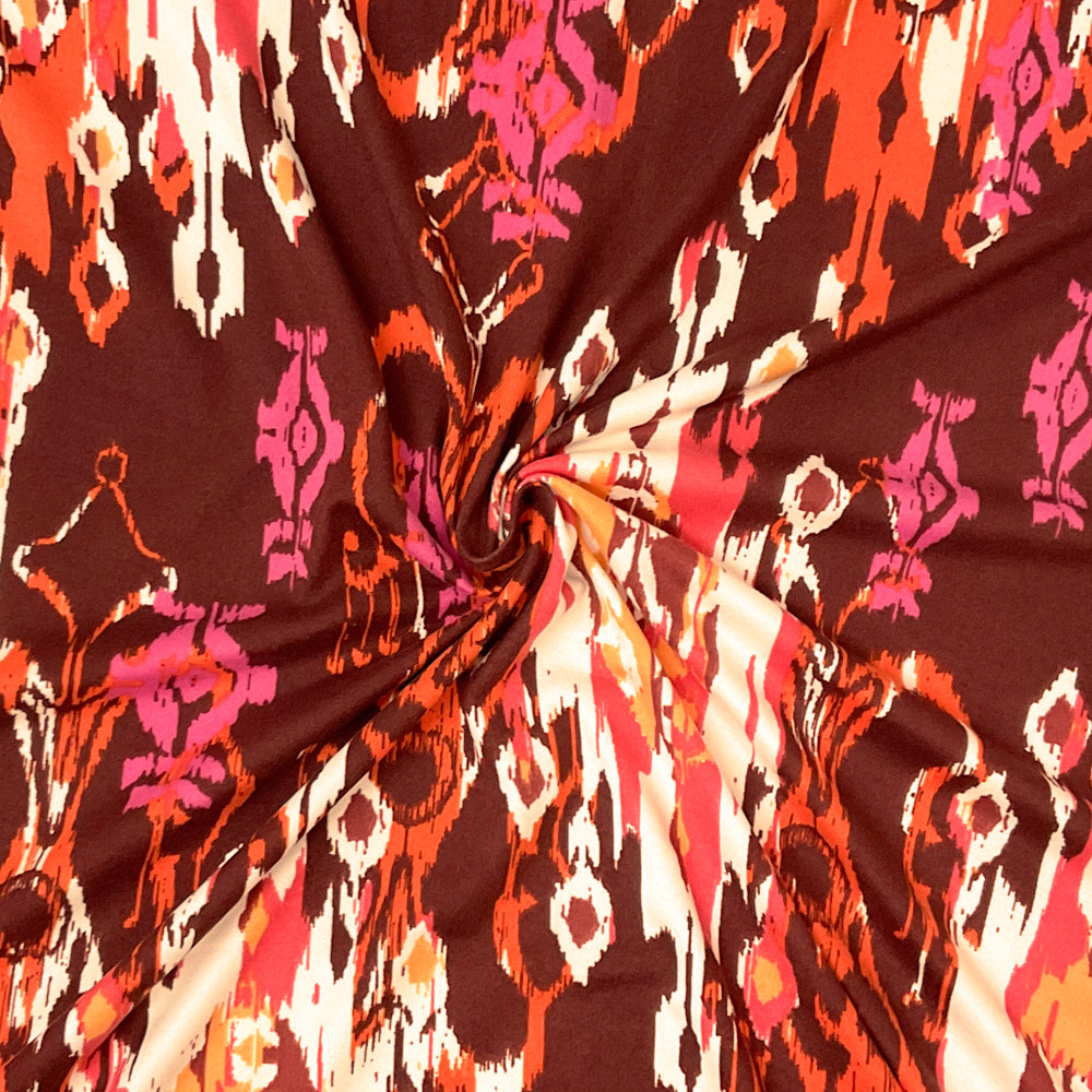 Brown-Multi Poly Spandex Stretch Abstract Print DB Jersey Knit Fabric