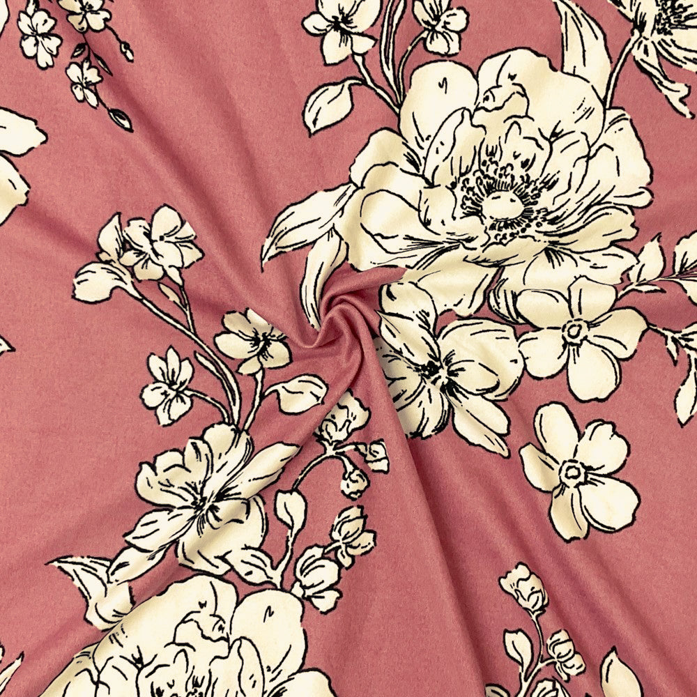 Pink-Multi Poly Spandex Stretch Floral Print Double Brush Jersey Knit Fabric