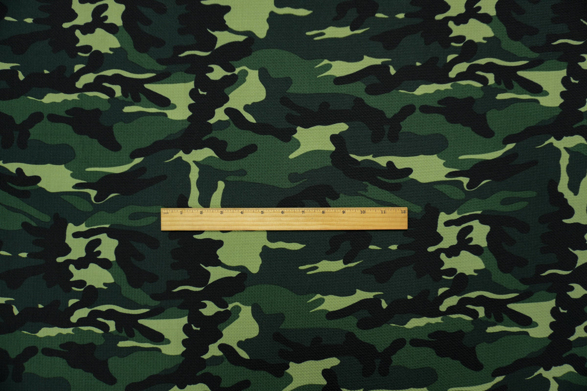 Green-Black Poly Camo Print Liverpool Double Knit Fabric