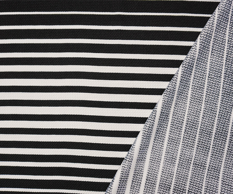 Black-White Poly Stripe Print Liverpool Double Knit Fabric