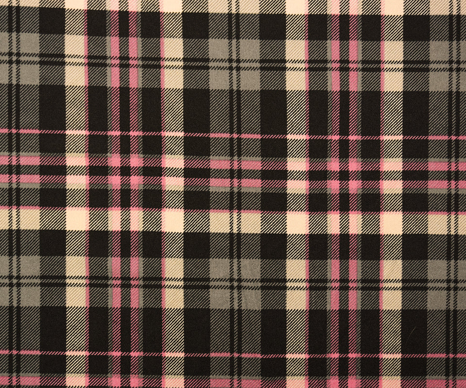 Black-Pink-Multi Poly Stretch Plaid Printed Double Knit Fabric