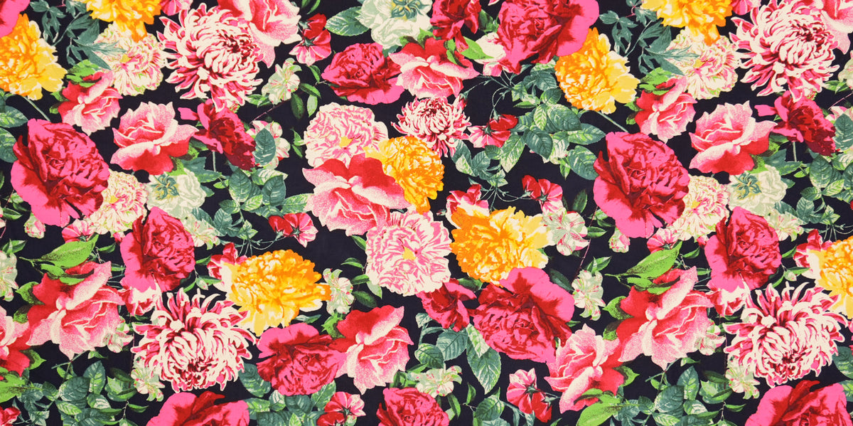 Blue-Red-Multi Rayon Floral Printed Challis Woven Fabric