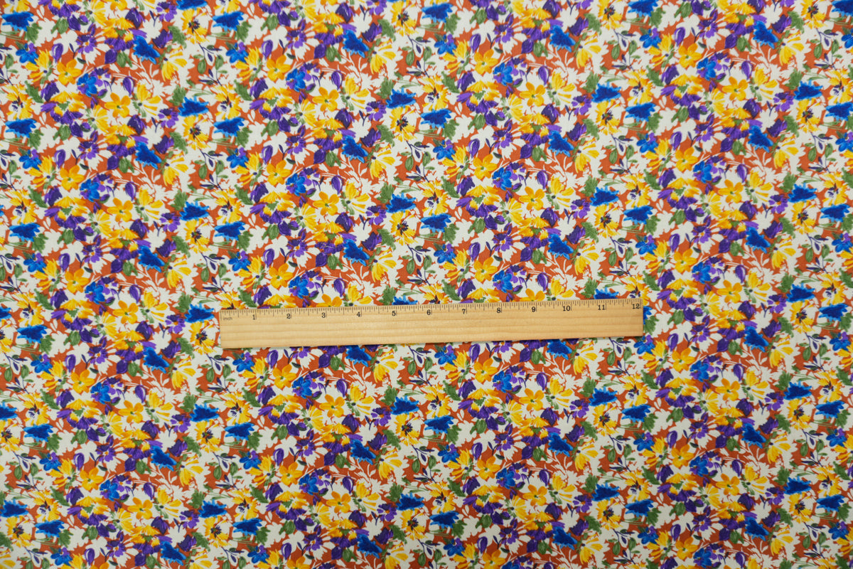 Brown-Yellow-Multi Rayon Floral Printed Voile Woven Fabric
