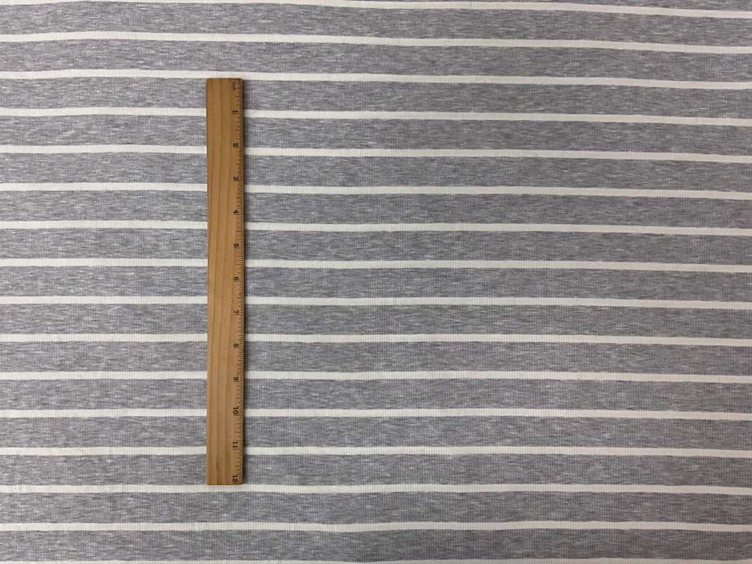 Gray-White Poly Rayon Stretch Stripe Rib Knit Fabric