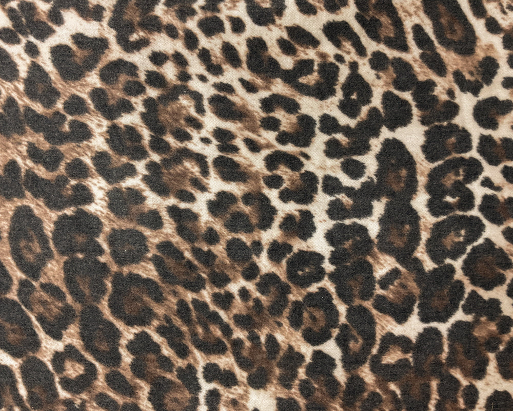 Beige-Brown Poly Spandex Leopard Brushed Face Jersey Knit Fabric