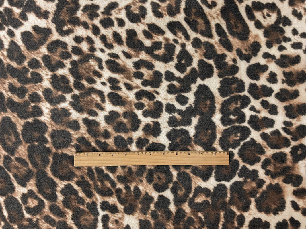 Beige-Brown Poly Spandex Leopard Brushed Face Jersey Knit Fabric