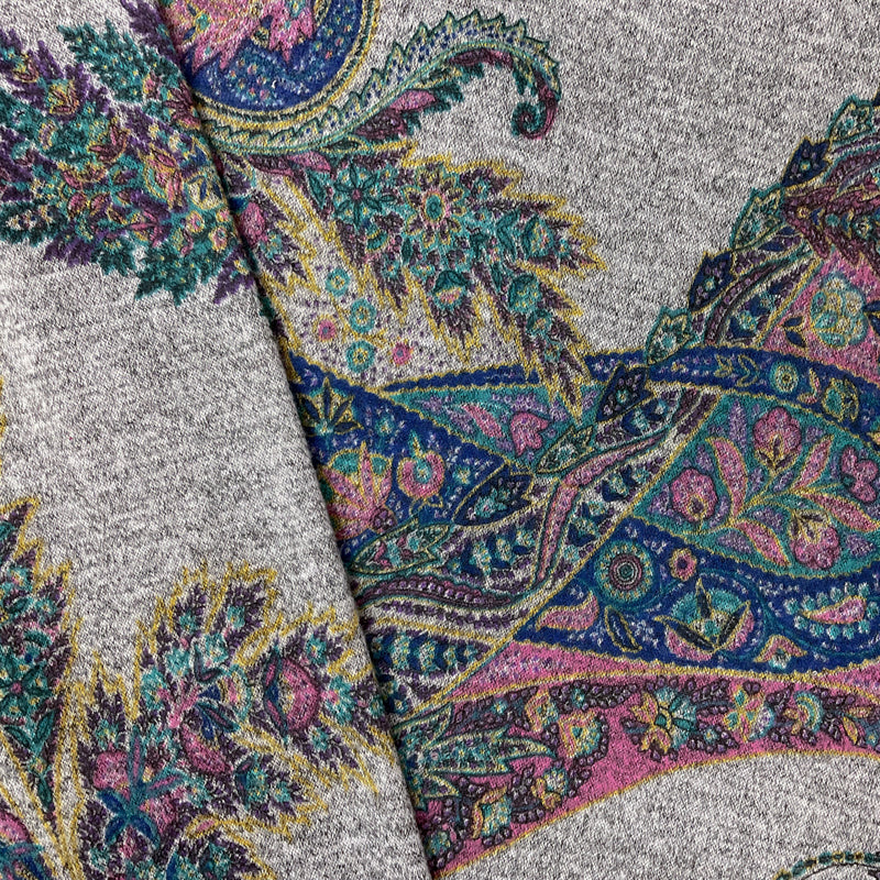 Gray-Blue-Multi Stretch Floral Printed Brushed Face Jersey Knit Fabric