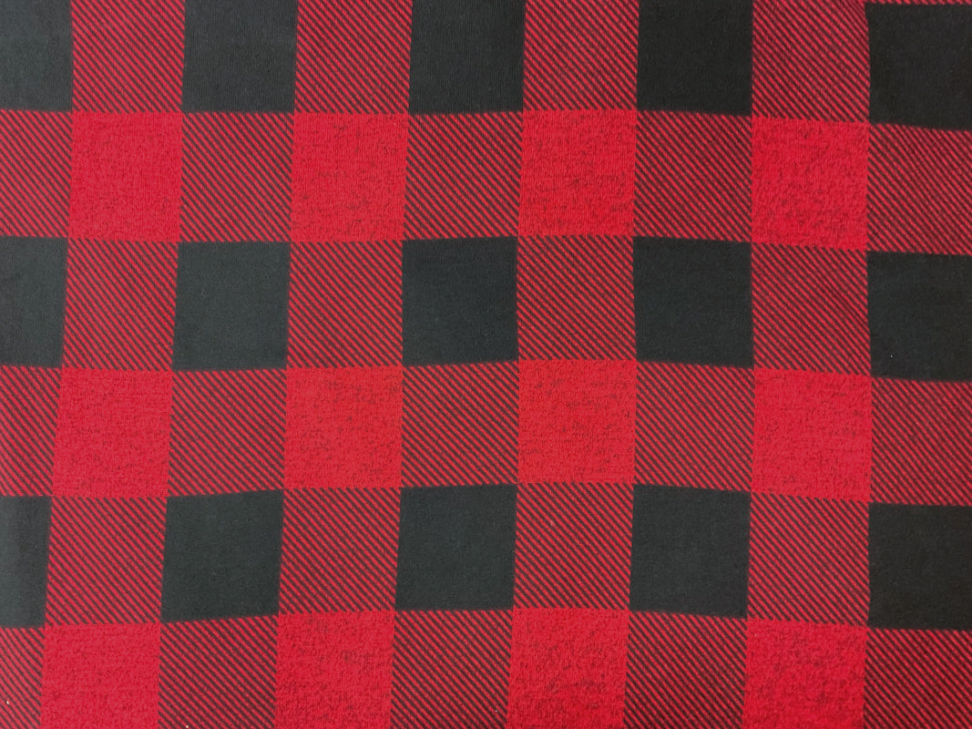 Red-Black Poly Stretch Check Print Brush Face Jersey Knit Fabric