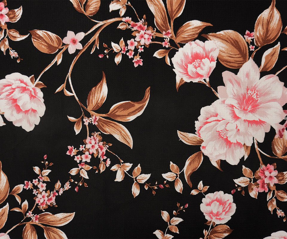 Black-Pink-Multi Poly Stretch Floral Bullet Double Knit Fabric