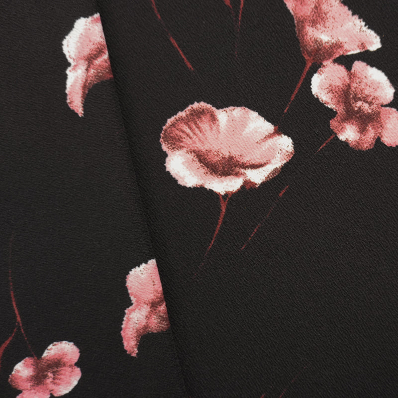 Black-Pink-Brown Poly Stretch Floral Liverpool Double Knit Fabric