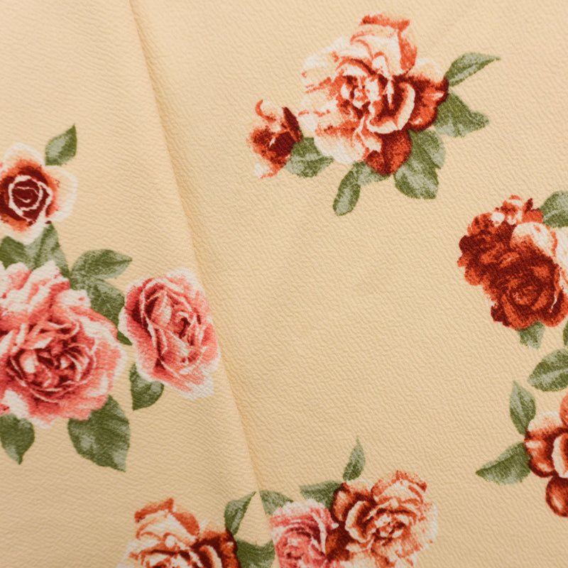 Yellow-Red-Multi Poly Stretch Floral Liverpool Double Knit Fabric