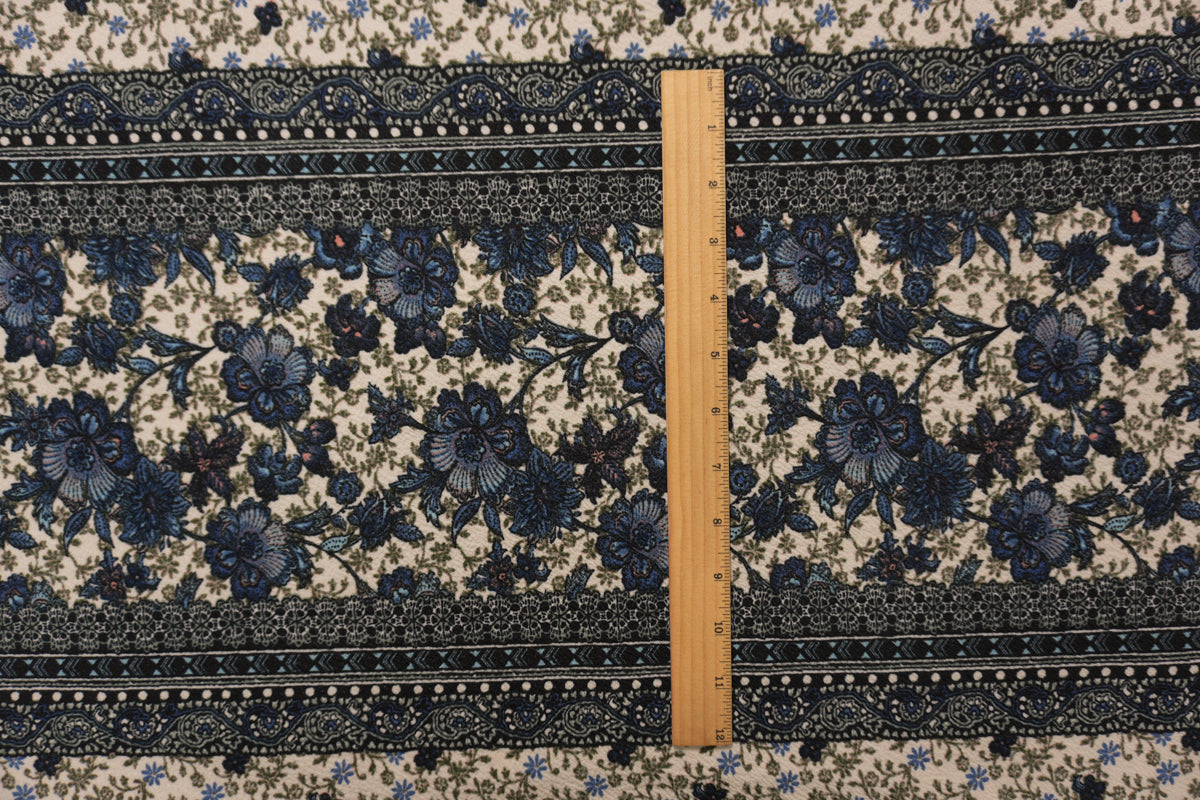 Beige-Black-Multi Poly Floral Liverpool Double Knit Fabric