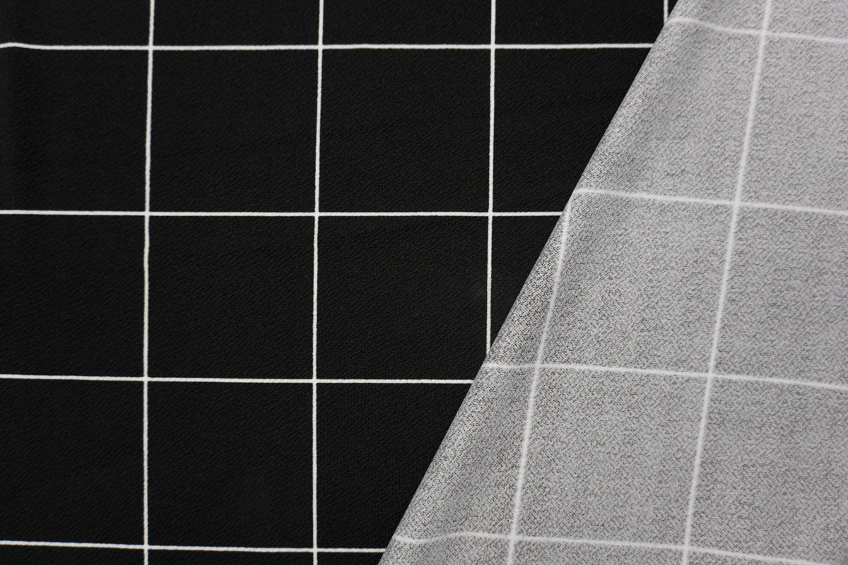 Black-White Poly Check Printed Liverpool Double Knit Fabric