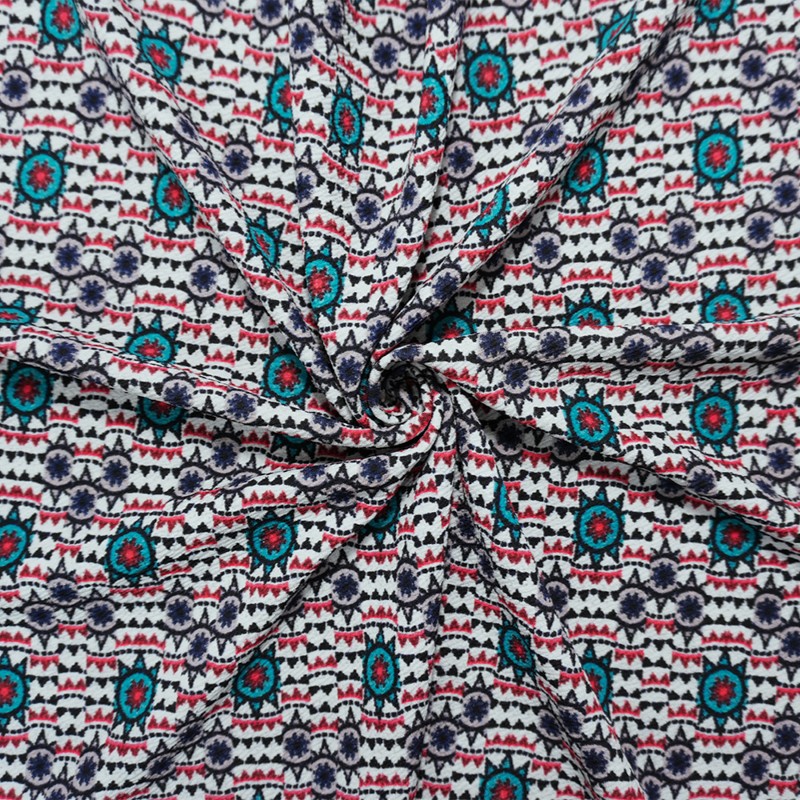 Red-Gray-Multi Poly Medallion Liverpool Double Knit Fabric