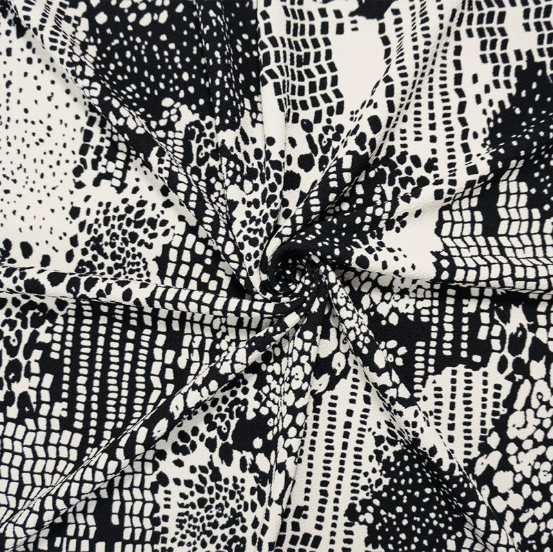 Black-White Poly Abstract Printed Liverpool Double Knit Fabric