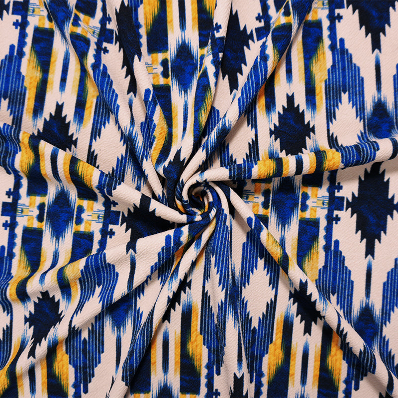 Blue-Beige-Multi Poly Aztec Liverpool Double Knit Fabric