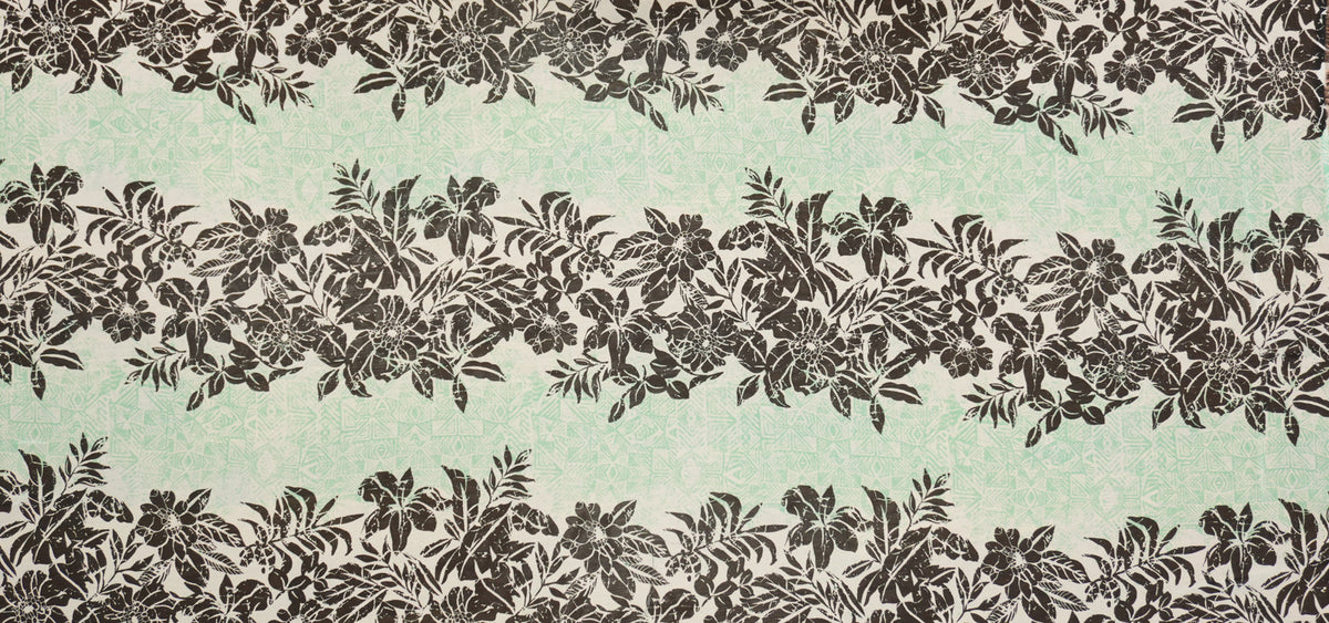 Green-Black-White Poly Floral Printed Chiffon Woven Fabric