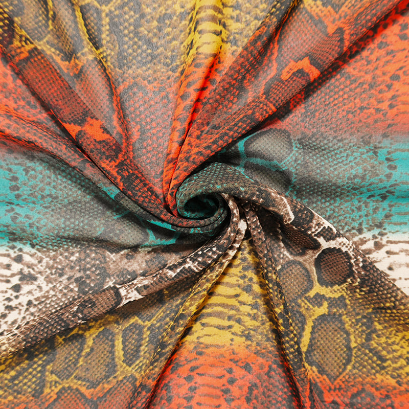 Brown-Orange-Multi Poly Reptile Printed Chiffon Woven Fabric