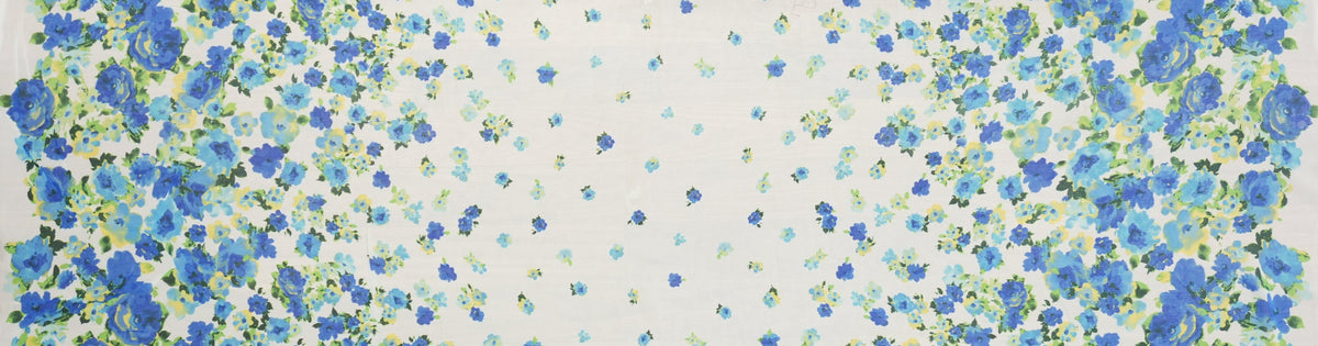 Blue-Green-Multi Poly Floral Printed Chiffon Woven Fabric