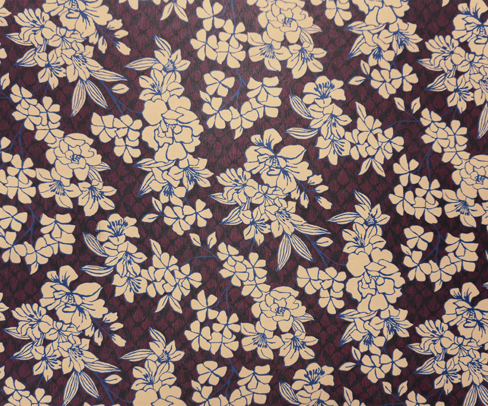 Deep Red-Beige-Multi Poly Floral Printed Chiffon Woven Fabric