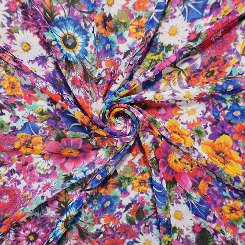 Pink-Purple-Multi Poly Floral Printed Chiffon Woven Fabric
