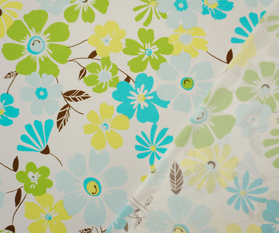 White-Teal-Multi Poly Floral Printed ITY Jersey Knit Fabric
