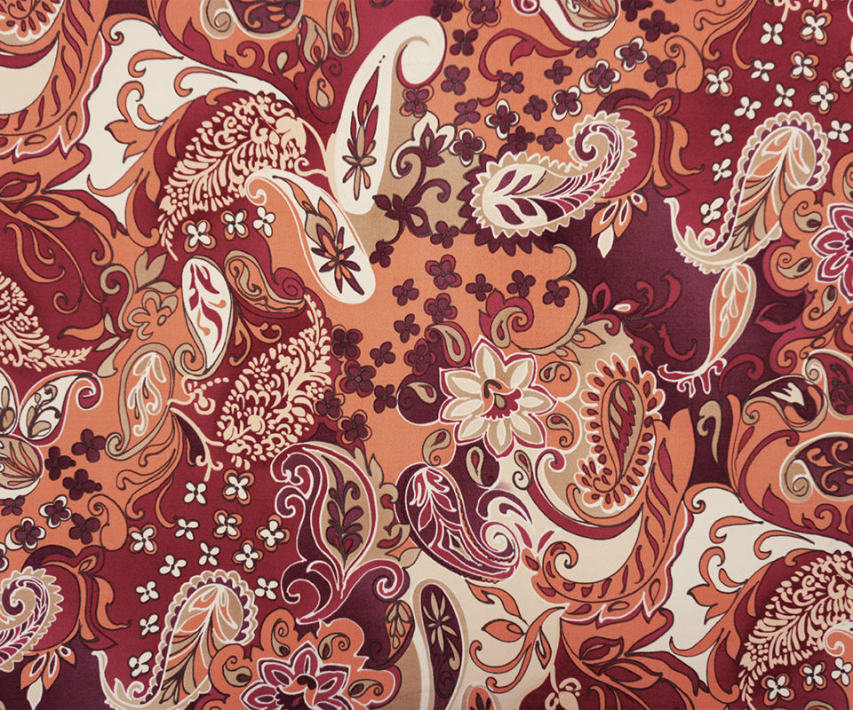 Orange-Red-Multi Poly Floral Paisley Print ITY Jersey Knit Fabric