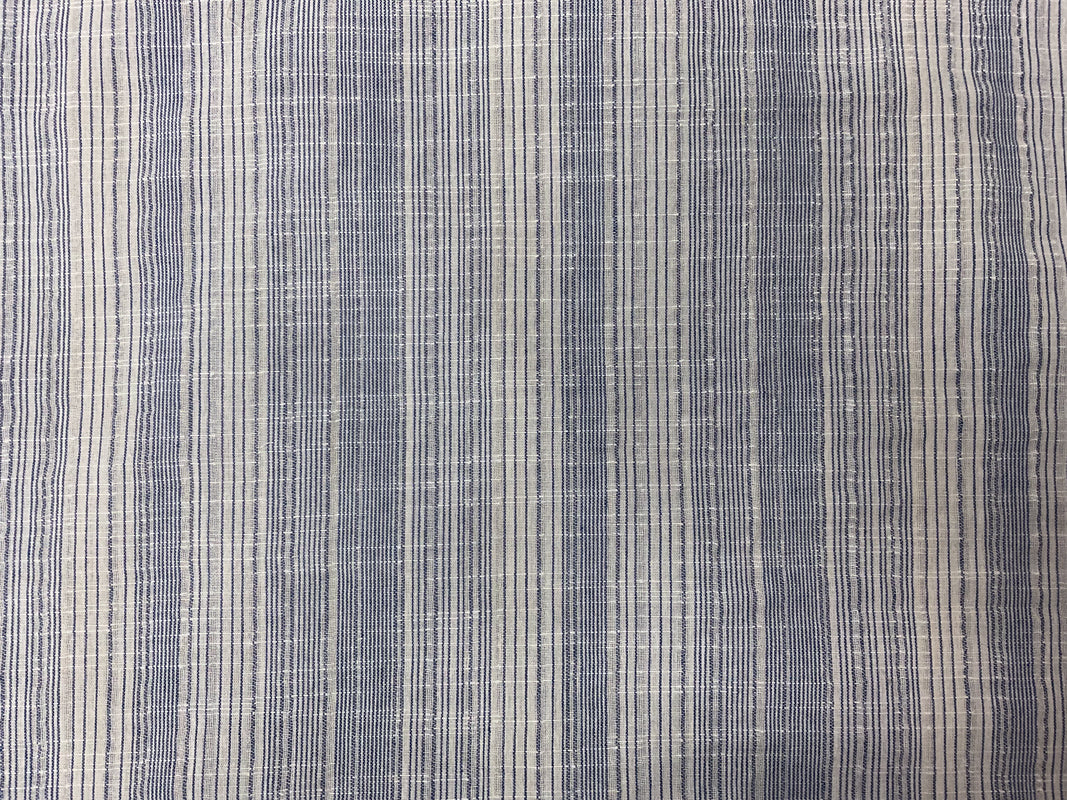 Light Beige-Blue Poly Cotton Stripe Slub Woven Fabric