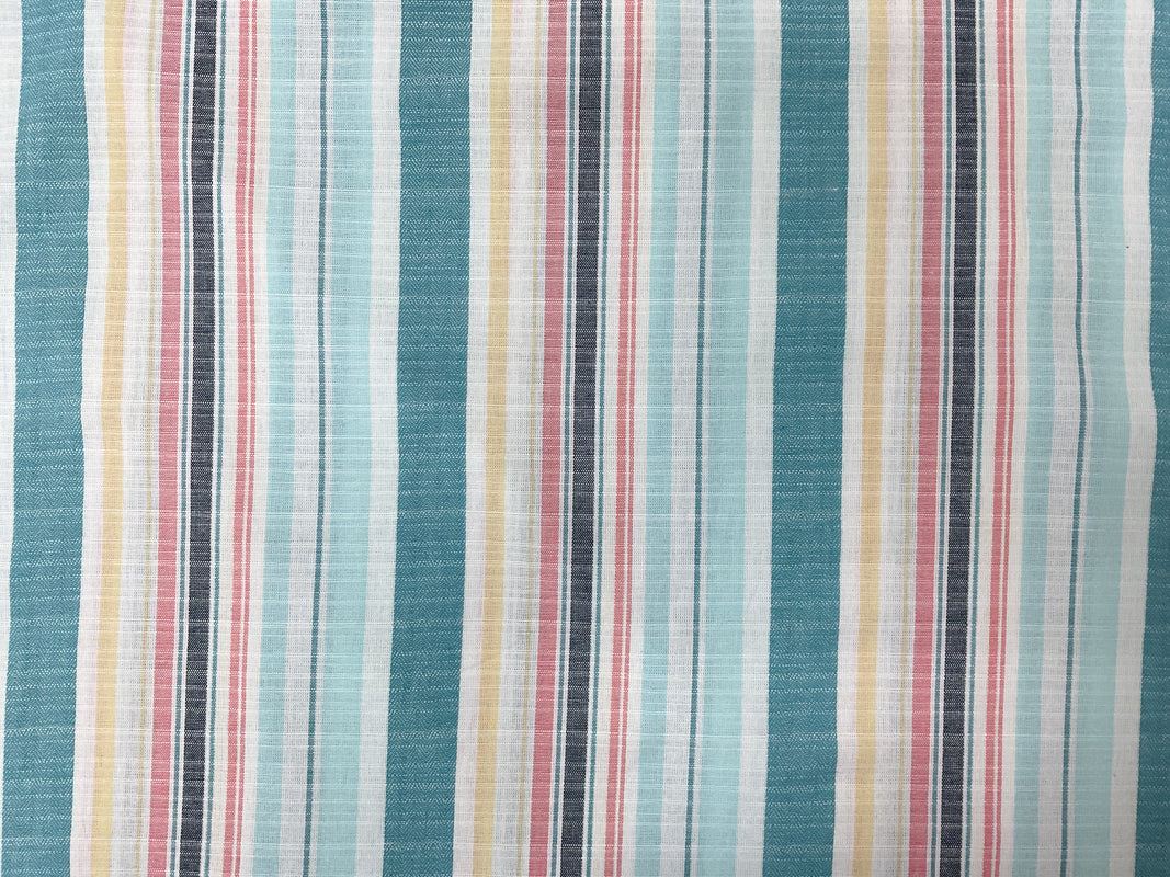 Teal-Red-Multi Cotton Stripe Dobby Woven Fabric