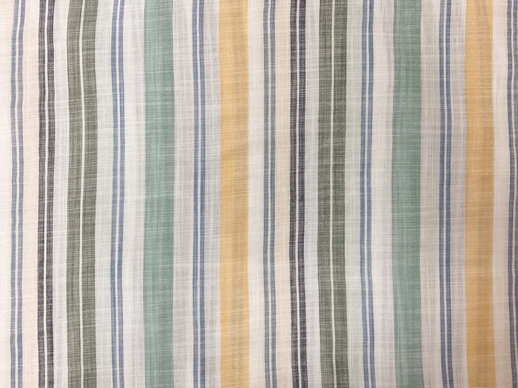 White-Yellow-Blue Rayon Stripe Slub Woven Fabric
