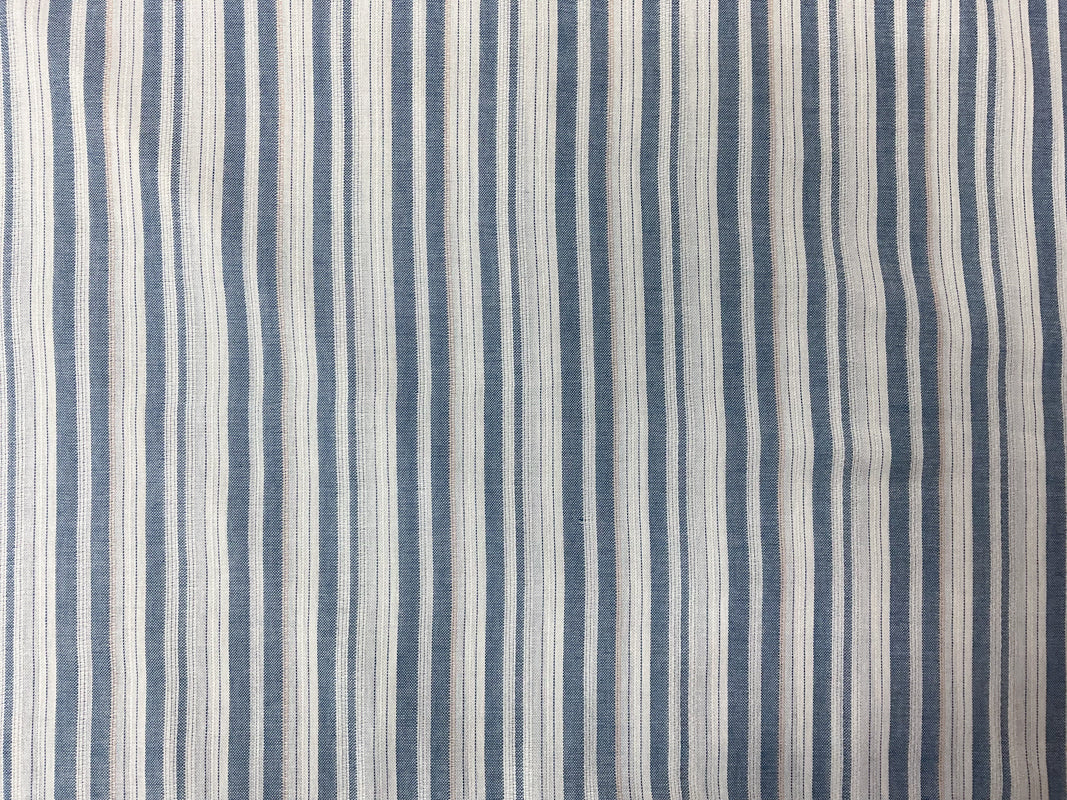 Blue-White-Peach Cotton Rayon Stripe Dobby Woven Fabric