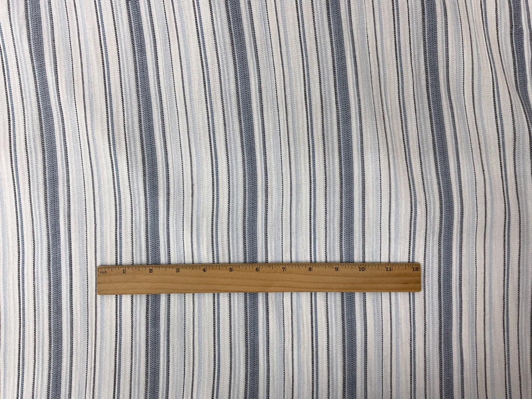 Blue-White Cotton Rayon Stripe Dobby Crepe Woven Fabric