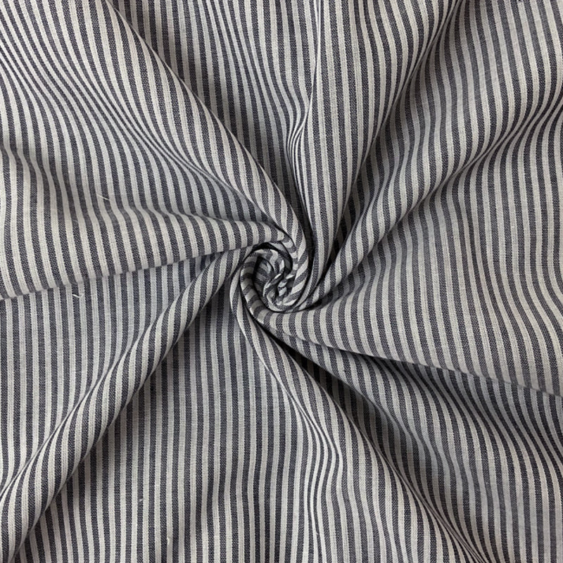 Deep Blue-White Cotton Stripe Voile Woven Fabric