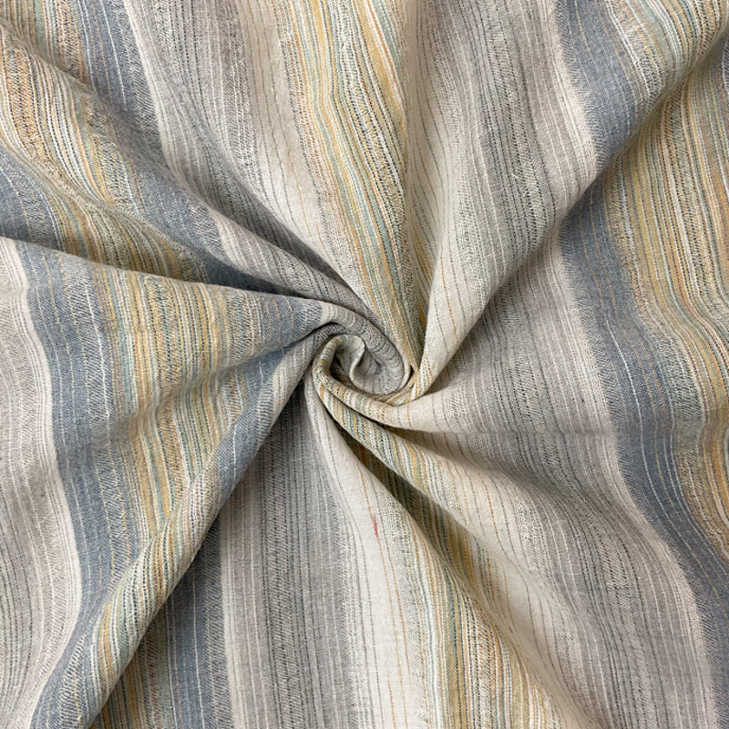 Blue-Yellow-Multi Cotton Poly Stripe Leno Gauze Woven Fabric