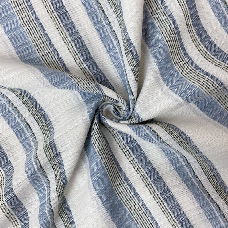 Blue-Green-White Poly Cotton Stripe Dobby Woven Fabric