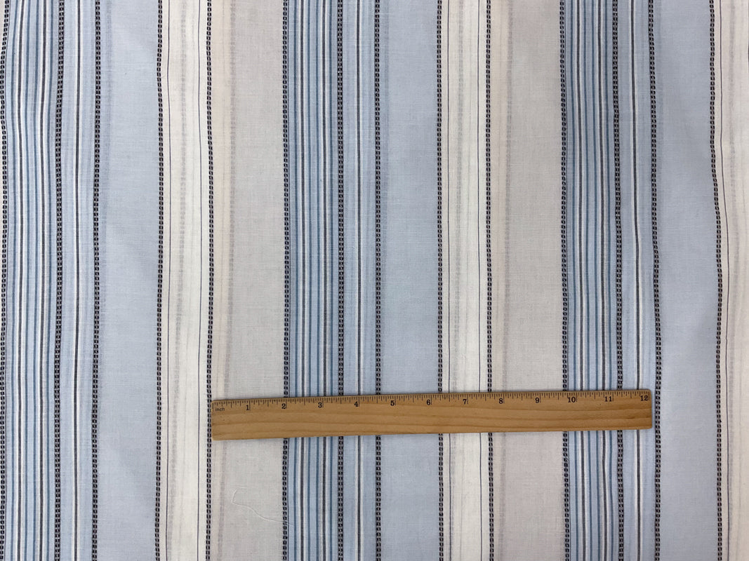 Blue-White-Multi Cotton Stripe Dobby Voile Woven Fabric