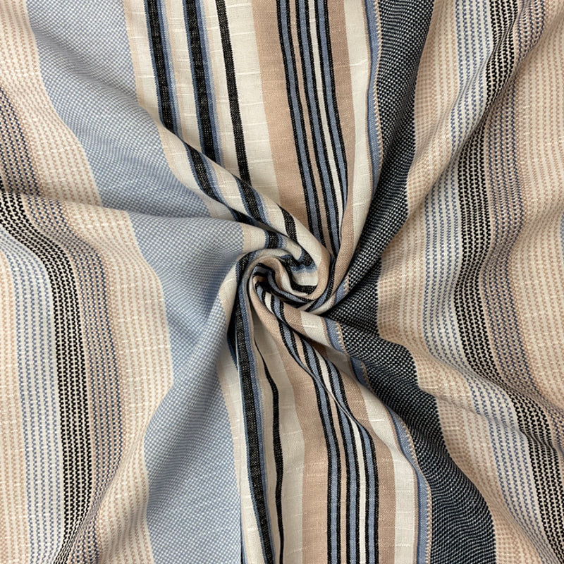 Blue-Beige-Multi Rayon Stripe Slub Challis Woven Fabric