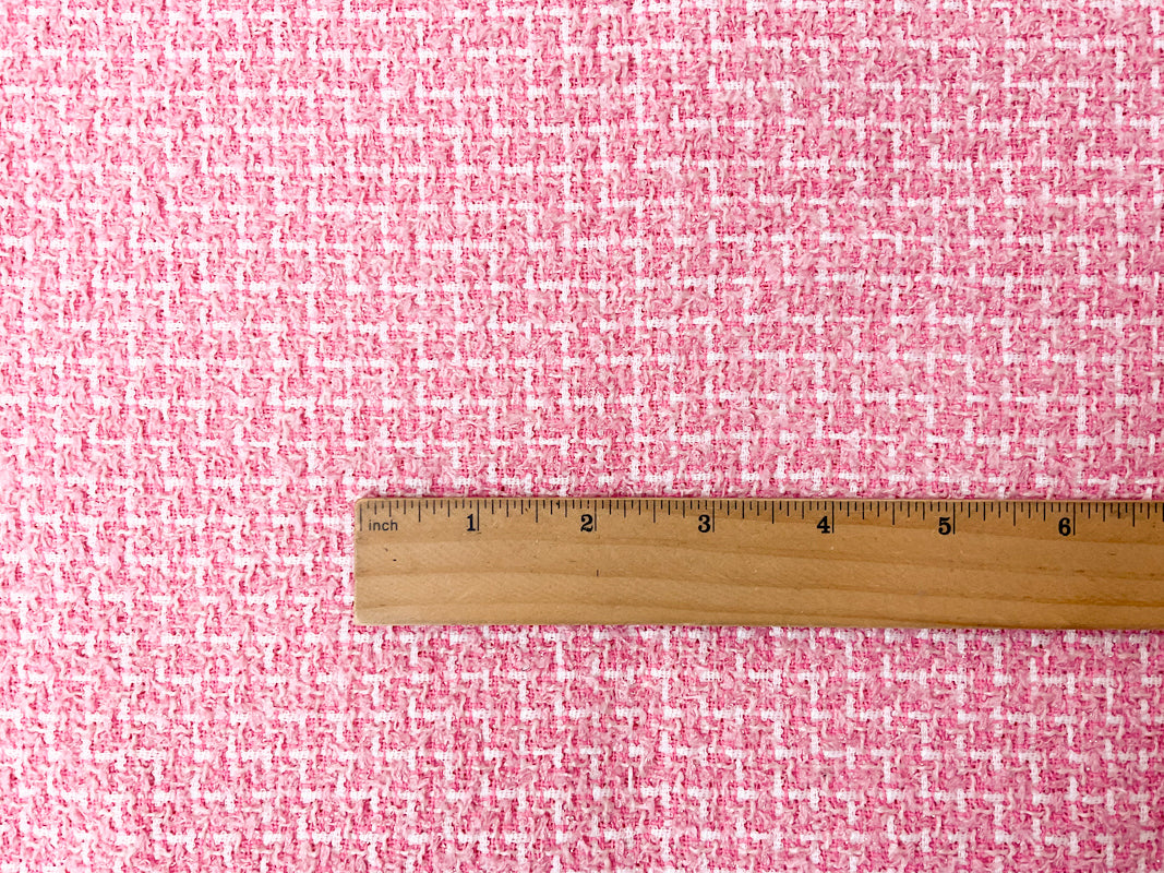 Pink-White Poly Tweed Boucle Novelty Woven Fabric