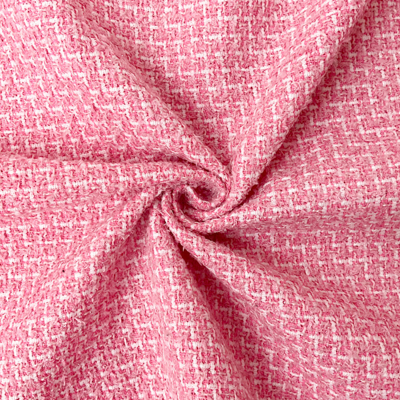 Pink-White Poly Tweed Boucle Novelty Woven Fabric