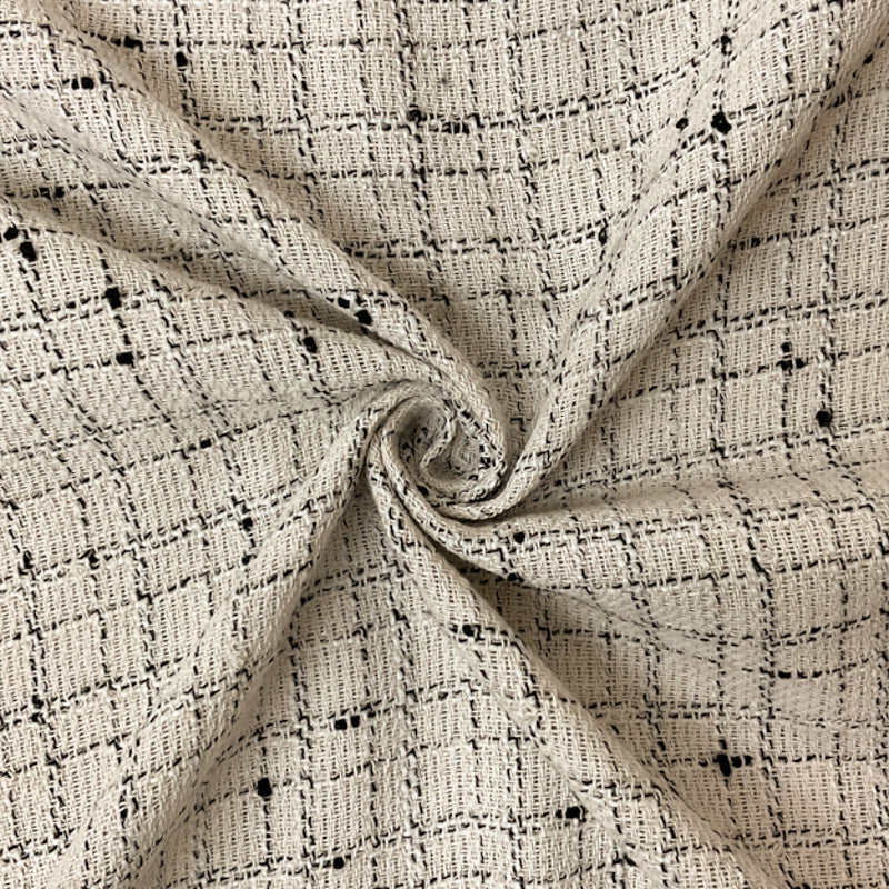 Ivory-Gold-Multi Poly Cotton Check Twill Woven Fabric