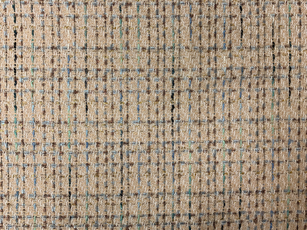 Beige-Gold-Multi Poly Tweed Boucle Novelty Woven Fabric