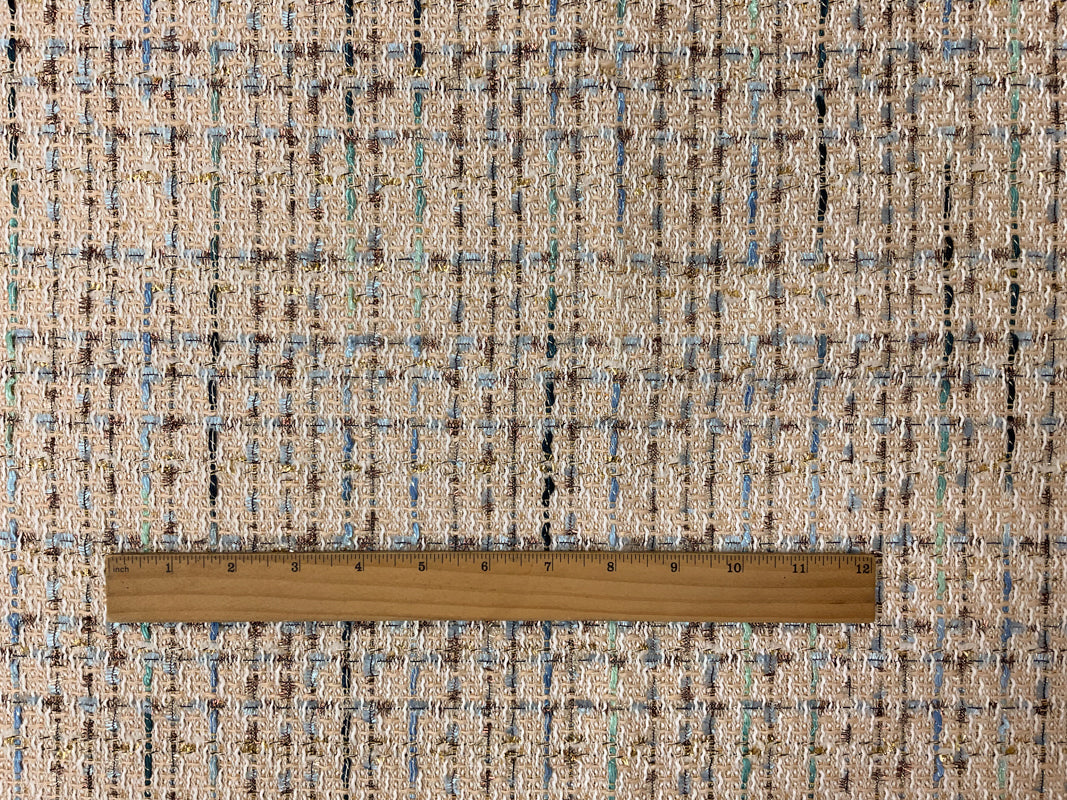 Beige-Gold-Multi Poly Tweed Boucle Novelty Woven Fabric