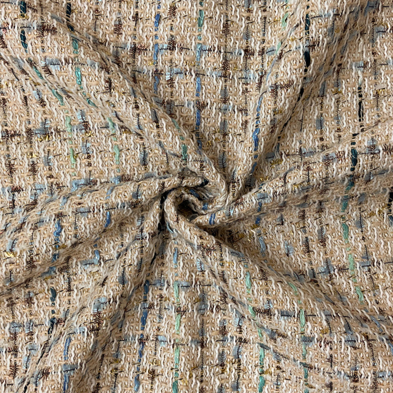 Beige-Gold-Multi Poly Tweed Boucle Novelty Woven Fabric