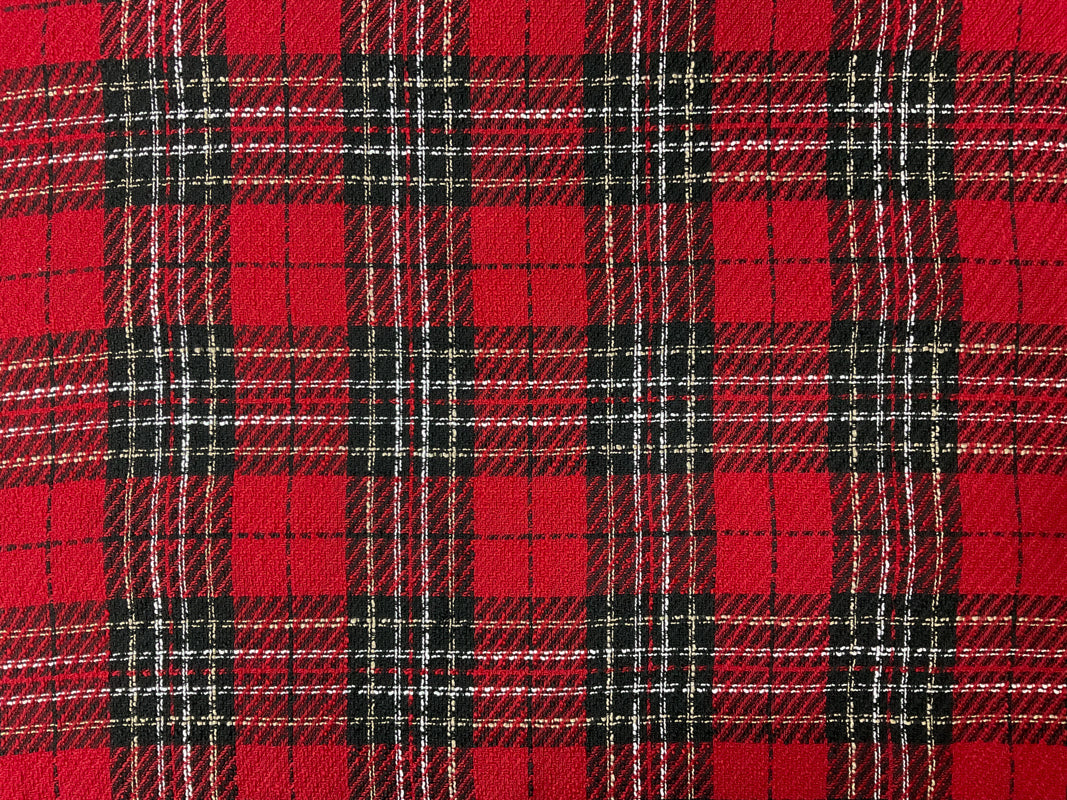 Red-Black-Multi Poly Plaid Twill Woven Fabric