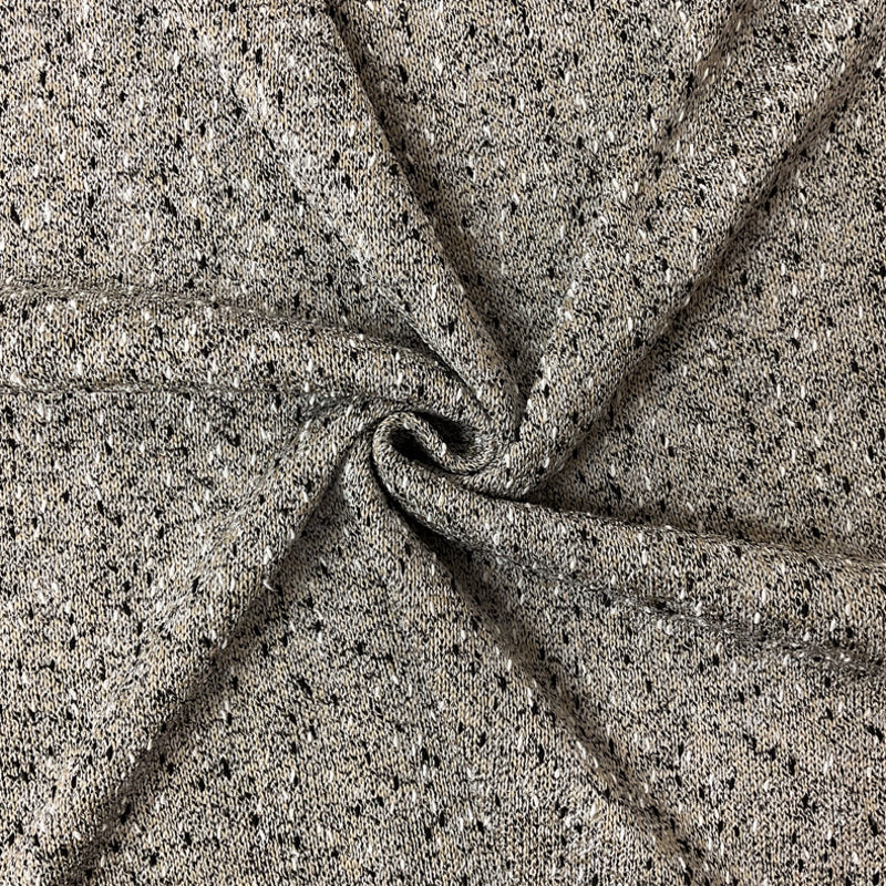 Beige-Black-White Poly Slub Jersey Knit Fabric