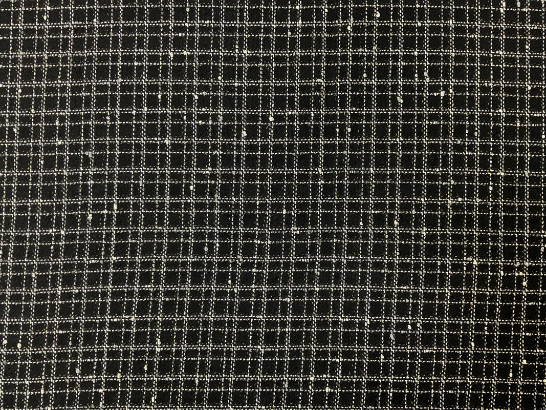 Black-White-Gold Poly Cotton Check Twill Woven Fabric