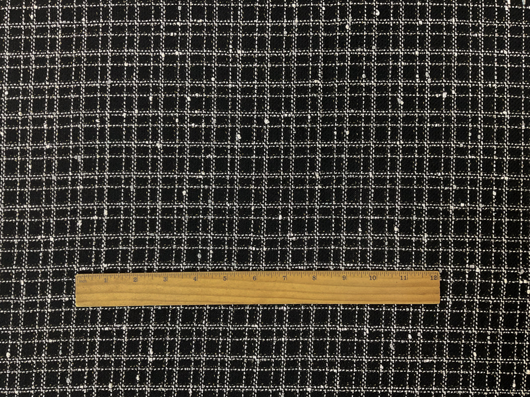 Black-White-Gold Poly Cotton Check Twill Woven Fabric